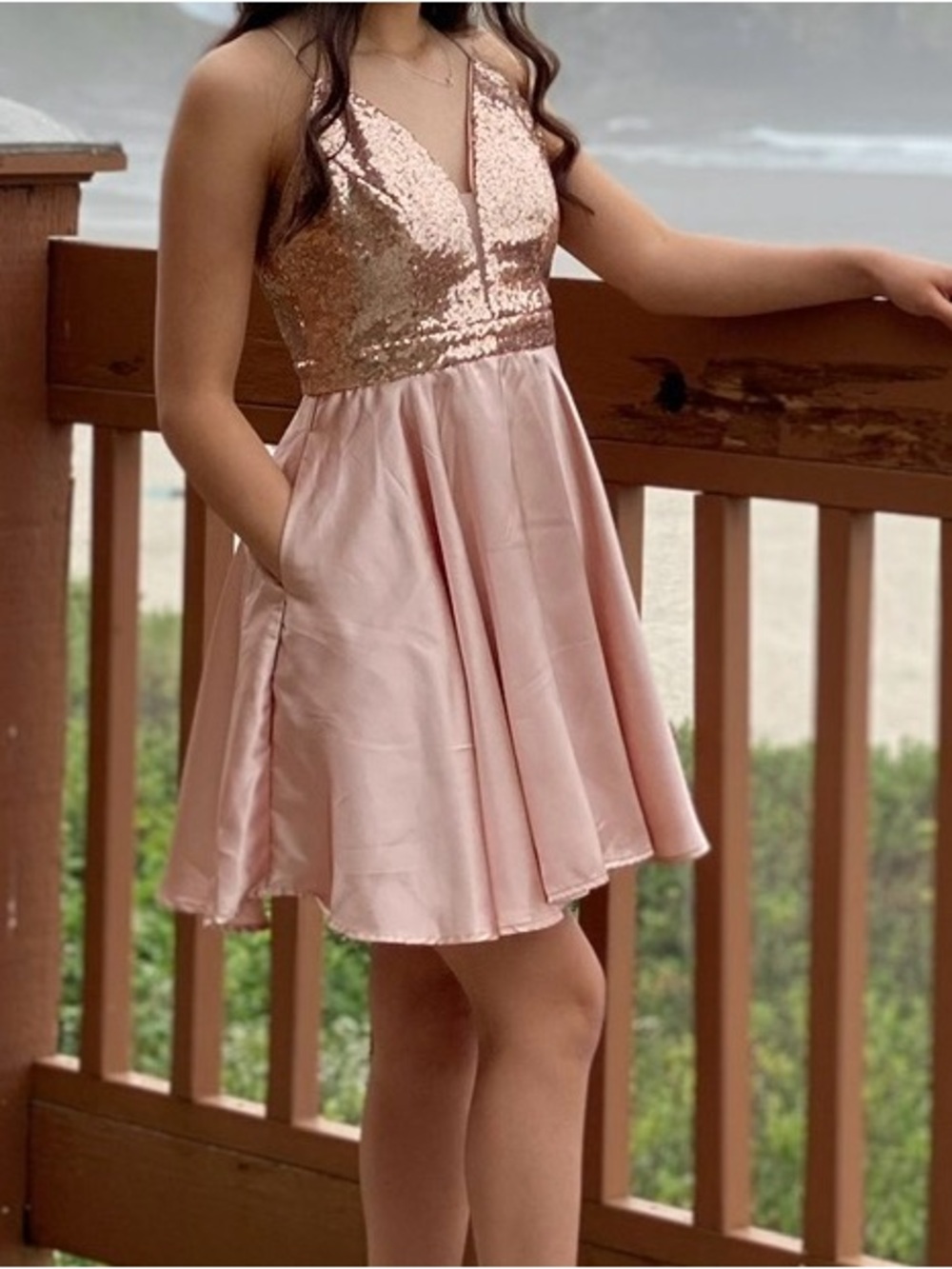 Lulu's Rose Gold Sequin Bodice A-Line Dress